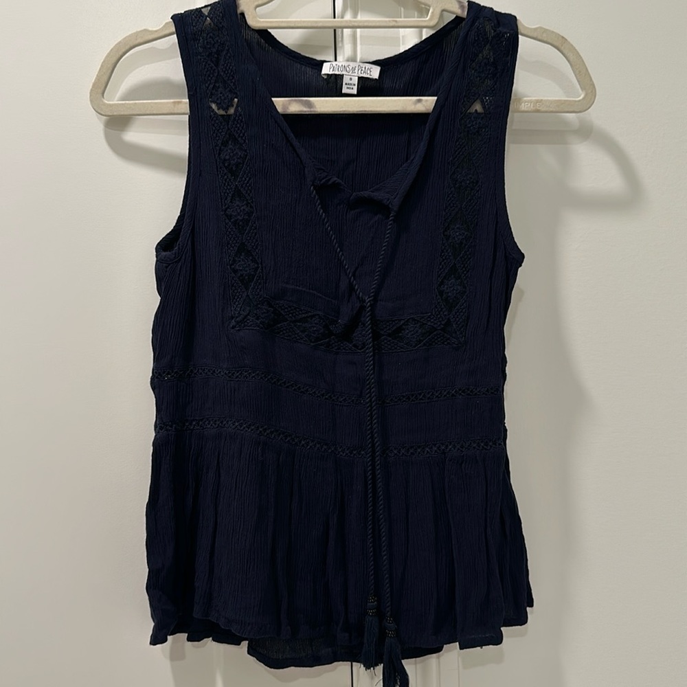 PATRONS OF PEACE NAVY BLUE TANK TOP